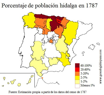Porcentaje de hidalgos en España