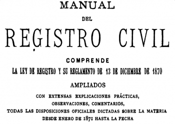 Portada del manual de Registro Civil de 1870