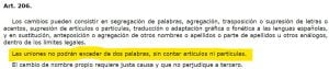 Art 206 Reglamento Registro Civil 1958. Modificación de apellidos.